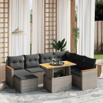 Set Schlafsofa, 8-teiliges Gartensofa-Set mit grauen Kissen aus Polyrattan, Set f&uuml;r Schlafsofa, Wohnzimmer, Gartensofa, modernes Sofaset f&uuml;r den Au&szlig;enbereich, Outdoor-M&ouml;bel