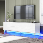 LUXOAK TV Lowboard High Gloss White koos LED-iga, TV-kapp kuni 80-tollise teleri jaoks, sahtli ja ustega, 160 x 40 x 54,5 cm, kroomitud jalad elutuppa ja magamistuppa