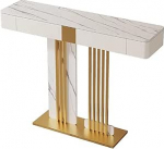 Kitsas poolringikujuline sissep&auml;&auml;sulaud Rock Top konsool sahtlitega Stiilne diivanilaud v&auml;ikesesse esikusse fuajeesse elutuppa Platinum Gold 80cm