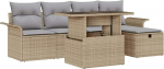 Rantry 6-teiliges Garten Sofa Set mit Kissen Beige Poly Rattan Gartenlounge Model3359667