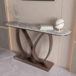 Moderner Konsolentisch f&uuml;r den Eingangsbereich - Elegante Steinplatte, Schmetterlingsgestell aus Metall, Schmaler Beistelltisch f&uuml;r Flur und Wohnzimmer, 150 cm (59 Zoll), Braune Ausf&uuml;hrung -