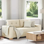 Lambi-sohva 140 cm Leinenoptik Beige 181x77x82 cm Modernes kleines Recamiere mit stabilen Holzbeinen f&uuml;r Schlafzimmer B&uuml;ro
