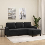 3-Sitzer-Sofa mit Hocker Schwarz 180 cm Samt, Diivan Couch f&uuml;r Wohnzimmer Schlafzimmer Wohnung G&auml;stezimmer B&uuml;ro