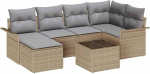 7-teiliges Garten Sofa Set mit Kissen Schwarz Poly Rattan, 2-Sitzer Garten Sofa mit Stauraum & Kissen Beige Poly Rattan Gartenlounge Model3354109