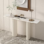 Moodne konsoollaud, kitsas sissep&auml;&auml;sulaud kunstmarmorist pealt, stiilne diivanilaud geomeetriliste metalljalgadega elutuppa ja esikusse, 120 cm (47,2 tolli) (valge)