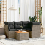 Gecheer 5-TLG. Lounge Gartenm&ouml;bel Set Loungem&ouml;bel Diivan Garten Sofagarnitur Gartensofa Terrassenm&ouml;bel Gartengarnitur Sitzgruppe Sitzgarnitur Gartenset mit Kissen Grau Poly Rattan Type4