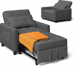 Xbro 3-in-1 magamistool, teisaldatav tugitool voodi, magamistool voodi funktsiooniga, reguleeritav diivanvoodi koos padja ja k&uuml;ljetaskuga, tugitool magamisfunktsiooniga v&auml;ikesesse korterisse (tumehall)