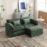 Minimalistlik kahetoaline diivan koos jalatoega Chenille kangast k&uuml;lgmised hoiukastid ja padjad Mugav ja ruumikas Sobib elutuppa magamistuppa kontorisse (Smaragdne)