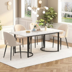 Merax Dining Table, 140 x 80 cm, Rectangular Marble Pattern Dining Table, for 4-6 People, Metal Frame, Adjustable Table Legs, Suitable for Restaurant, Living Room, Kitchen, Living Room, White/Black