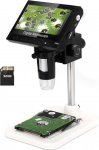 WADEO 4,3-tolline LCD digitaalne mikroskoop 1000x koos 32GB kaardiga, kaasaskantav mikroskoop USB digitaalne mikroskoop 8 reguleeritava LED-iga ja metallist alusega, MacOS Windowsiga &uuml;hilduv
