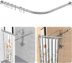 Shower Curtain Rail, No Drilling, 304 Stainless Steel L Shape Telescopic Rod, 75-105 x 115-175 cm, Includes 18 Rings, No Ceiling Bracket, Corner Shower Curtain Rail, Rustproof, for Bath and Shower -