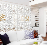 Lchen Hanging Room Divider, 12 Pieces PVC Panel Bird Flower Room Divider for Living Room, Dining Room, Living Room, Hotel and Bar Decoration (White 01)