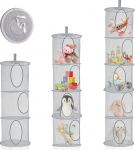 Hanging Mesh Storage Basket, Hanging Teddy Net Soft Toy Storage Organiser, Foldable Teddy Net for Cuddly Toys, Clothes, Sundries, Grey, Pack of 3