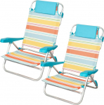 AKTIVE Santorini Santorini 62419 Folding Beach Chairs 47 x 49 x 82 cm 7 Positions Aluminium and Textilene Striped Multi-Coloured with Cushions and Handles