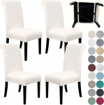 SPRINGRICO 4 Pack Dining Room Chair Covers with Seat Belt, Stretch Parsons Chair Slipcover Washable Kitchen Dining Chair Cover Removable Seat Protector Set of 4, S1- Off White