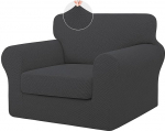ISSUNTEX 2 Pieces High Stretch Thick Chair Couch Covers, Soft Sofa Slipcover for 1 Separate Pillow Couch Jacquard Fabric Elastic Sofa Cover Furniture Protector for Dogs (Chair, Dark Grey)