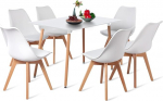 H.J WeDoo Rectangular Dining Table with 6 Chairs 110cm Suitable for Dining Room Kitchen Living Room | White Table + White Chairs