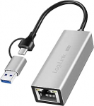 LogiLink UA0422 - USB (t&uuml;&uuml;p A ja t&uuml;&uuml;p C) RJ45 v&otilde;rguadapter 2.5G-le