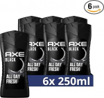 Axe Black 3-in-1 du&scaron;igeel ja &scaron;ampoon kauakestva v&auml;rskuse ja l&otilde;hna tagamiseks, Dermatoloogiliselt testitud, 250 ml, 6 tk.