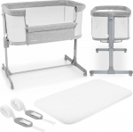 Moby-System Luna 3-in-1 beebivoodi ja laste reisivoodi koos madratsiga, reguleeritava k&otilde;rgusega beebi reisivoodi, k&uuml;lgvoodi kuni 9 kg, eemaldatav k&uuml;lgpaneel, 4 transpordiratast, hall