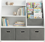 Laste riiul m&auml;nguasjade hoidmisega - 4-korruseline puidust raamaturiiul v&auml;ikelastele 3 liikuva sahtliga Montessori raamaturiiul ja hoiustamise korraldaja lastetuppa, m&auml;ngutuppa, valge