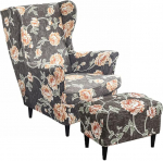 Highdi 2-osaline Wing Chair Cover koos Ottomani kaitsva kattega, tugitooli visked, Wing Chair kaitsvad katted, Stretch Tiger Chair Cover koos k&auml;etoega, k&otilde;rge seljatoega (Orange Flower)
