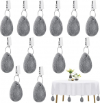 Funmo Pack of 12 laudlina raskused valmistatud looduslikust kivist, laudlina kaalu komplekt koos klambriga, laudlina raskused v&auml;litingimustes kasutamiseks, halli kivi laudlina raskused laudlinade klambrid piknikutele (A)