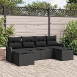 Rantry 6-teiliges Garten Sofa Set mit Kissen Schwarzes Poly Rattan, 2-Sitzer Garten Sofa mit Stauraum & Kissen Schwarzes Poly Rattan Gartenlounge Model3354482