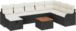 9-teiliges Garten-Sofa-Set mit Kissen, schwarzes Poly-Rattan, 2-Sitzer Garten-Sofa mit Kissen, schwarzes Poly-Rattan Gartenlounge Model3359495