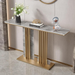 Kuldse roostevabast terasest raamiga kiltkivist k&uuml;ljelaud - Elegantne koridoride kaunistus, sobib ideaalselt elutuppa, magamistuppa ja esikusse, saab kasutada ka diivani taga.