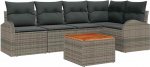 6-teiliges Garten Sofa Set mit Kissen Grau Poly Rattan Akazie, 2-Sitzer Garten Sofa mit Stauraum & Kissen Grau Poly Rattan Gartenlounge Model3356249