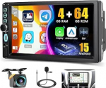 Hikity 8 Core/DSP/4G+64G Android 15 Autoradio 2 DIN, 7-tolline IPS puuteekraaniga 2 DIN juhtmevaba Carplay juhtmevaba Android auto GPS navigatsiooniradio FM / RDS USB BT WiFi SWC + tagurduskaamera + mikrofon