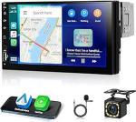 Traadita Carplay Android Auto Single DIN autoraadio, 7-tolline LCD puuteekraaniga 1Din autostereo, toetab MP5-m&auml;ngijat Bluetooth/MirrorLink/FM/USB/EQ/AUX/Charging + tagurduskaamera