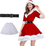 Naiste j&otilde;uluvana kost&uuml;&uuml;m, 3-osaline j&otilde;uluvana kost&uuml;&uuml;m naiste kapuutsiga Santa Claus Hustle ja v&ouml;&ouml;ga, j&otilde;uluvana kleit, j&otilde;ulukleidid naistele j&otilde;ulupidu, Cosplay-pidu