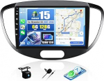 CAMECHO [8 Core 6G+128G ] Android 15 Autoradio f&uuml;r Hyundai I10 2007-2013 mit Carplay Android Auto Navi, 9-Zoll Bildschirm mit Navi Bluetooh 5.0 DSP FM/RDS Dual WiFi +R&uuml;ckfahrkamera
