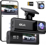 Topabol Dash Cam auto, 4K + 1080P Dash Cam auto eesmine tagumine, WiFi Dash Cam 64GB SD kaardiga, kahekordne autokaamera &ouml;ise n&auml;gemisega, 170 &deg; laia nurga WDR, G-sensor, Loop salvestamine, App Control, Max 256GB