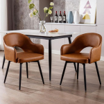 Ya-Home Dining Room Chairs, Set of 2, Rotating Kitchen Chairs with Armrest, PU Faux Leather, Upholstered Chair, Metal Legs for Dining Room/Restaurant/Living Room, Brown