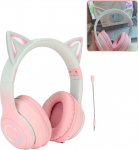 Gugxiom Cat Ear k&otilde;rvaklapid, juhtmevabad m&auml;nguk&otilde;rvaklapid Bluetooth 5.1/3.5 mm AUX kaabliga, kokkupandavad k&otilde;rvaklapid 7-v&auml;rviliste LED tuledega ja 4 LED režiimiga t&uuml;drukutele (roosa)