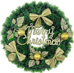 15-tolline j&otilde;ulup&auml;rg kuldsete lillede, marjade, lehtede ja "H&auml;id j&otilde;ule" kirjaga - roheline pidulik uste kaunistus