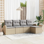 Rantry 5-teiliges Garten Sofa Set mit Kissen Beige Poly Rattan, 2-Sitzer Garten Sofa mit Stauraum & Kissen Beige Poly Rattan Gartenlounge Model3354669