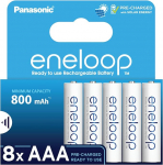 Panasonic eneloop 8 kasutusvalmis Ni-MH patarei, AAA/Micro, t&auml;iustatud mahutavus, min. 800 mAh, 2100 laadimists&uuml;klit, k&otilde;rge j&otilde;udlus, madal enesepurunemiskiirus, BK-4MCDE/8BE, sinine