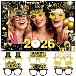 LaVenty 2026 Happy New Year Photo Booth rekvisiidid Frame 2026 Party Supplies Photoshoot Requisiten