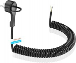 7M kaitsekontaktide pikenduskaabel koos ekstra lamedate Schuko pistikutega, veniv &uuml;hendus spiraalkaabel, plastkaabel, pikenduskaabel, Schuko toitekaabel 230 V / 16 A, must