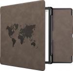 Amazon Kindle Scribe &uuml;mbrikuga &uuml;hilduv kwmobile &uuml;mbrik - kunstnahast &uuml;mbris - reisikontuur hall