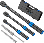 KRETLAW Torque Wrench 1/2 Inch & 3/8 Inch & 1/4 Inch, 6-Piece Reversible Ratchet Set, 20-220 Nm, 5-60 Nm, 5-25 Nm Torque Wrench with &plusmn;3% 72 Teeth Ratchet Head, 3 Extensions for Bicycle, Motorcycle
