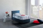 Talamo Italia - Claire Single Bed with Fabric Cover, 100% Made in Italy, Front Opening + Mattress 90 x 200 cm, Blue