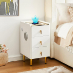 CLIPOP Smart Bedside Table with Wireless Charging Station, Side Table with Adjustable LED Light, Bluetooth Speaker, Tempered Glass Top, Bedside Cabinet for Living Room, Bedroom, Study