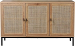 CALICOSY Sideboard, 3 Doors, Rattan Weave, Oak Wood Look, Chipboard, Black Metal Handles, Storage Furniture for Living Room, Bedroom, Living Room, W 120 x D 40 x H 72 cm