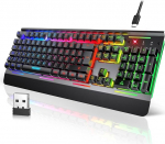 TECKNET traadita m&auml;nguklaviatuur, QWERTY klaviatuur (saksa paigutus), membraaniklaviatuur 105 klahviga, t&auml;ismetallplaat, RGB valgustus, randmetugi, 25 Anti-Ghosting klahvi m&auml;ngijatele ja kontorile