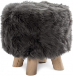 LH Round Ottoman Footstool Solid Wood Shaggy Fur Foot Stool Sofa Stool Faux Fur Stool Suitable for Living Room Bedroom